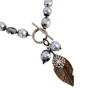 Vintage Style Glass Rhinestone, Faux Pearl, Leaf Pendant Necklace, early 2000s